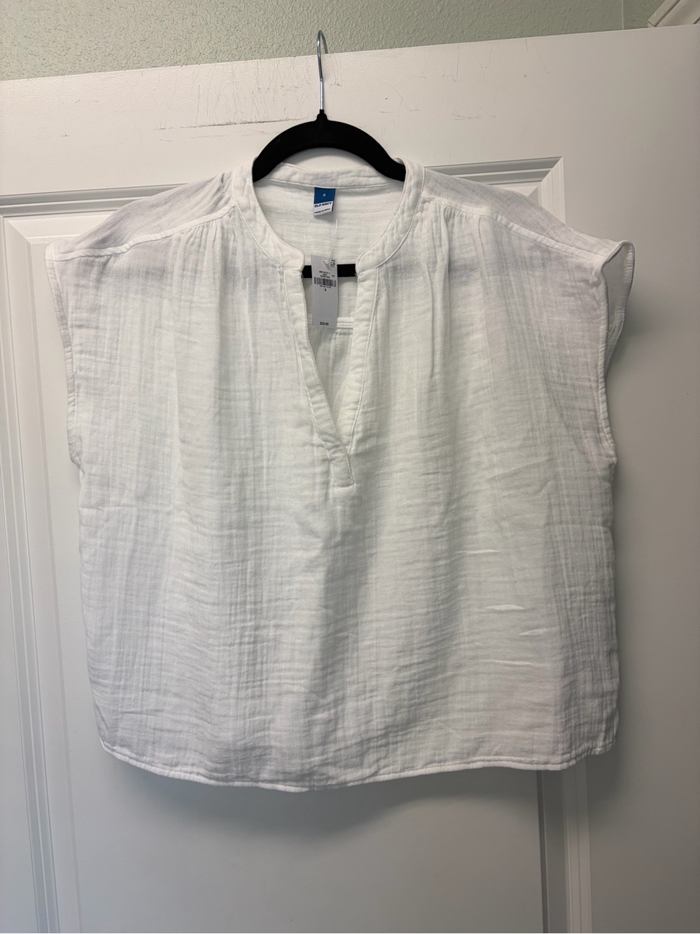 Old Navy White Split-Neck Gauze Top